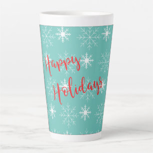 Prettige feestdagen Rode Tekst, Sneeuwvlokken, Bla Latte Mok