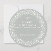 prettige feestdagen Ronde grijsgroene mousserende Feestdagenkaart (Voorkant)