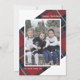 Prettige Feestdagen Rood en Blauw Geruit Kerst Fot Feestdagenkaart