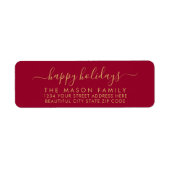 Prettige feestdagen Rood en goud script retouradre Etiket (Voorkant)