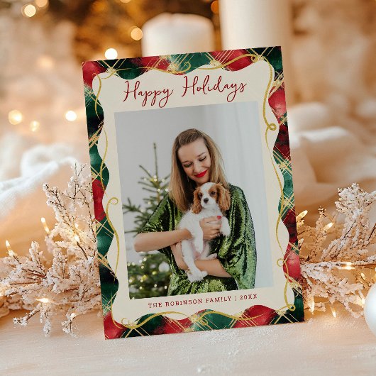 Prettige feestdagen Rood Groen Goud Geplakt Patroo Feestdagenkaart