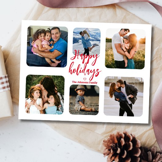 prettige feestdagen rood handschrift 6 foto's coll briefkaart