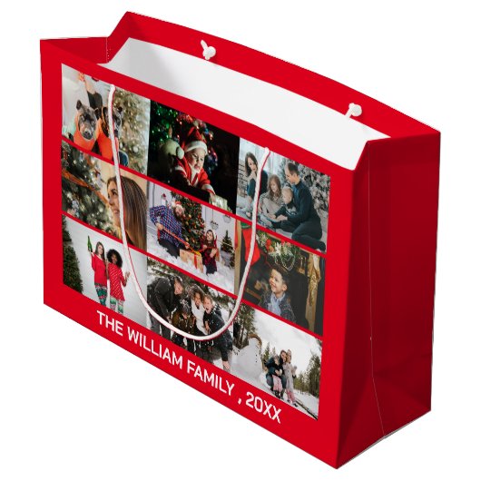 prettige feestdagen Rood kerstfeest met fotocollag Groot Cadeauzakje (Achterkant Gekanteld)