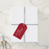 Prettige feestdagen Rood Modern Eenvoudig Script Cadeaulabel (Met Touw)