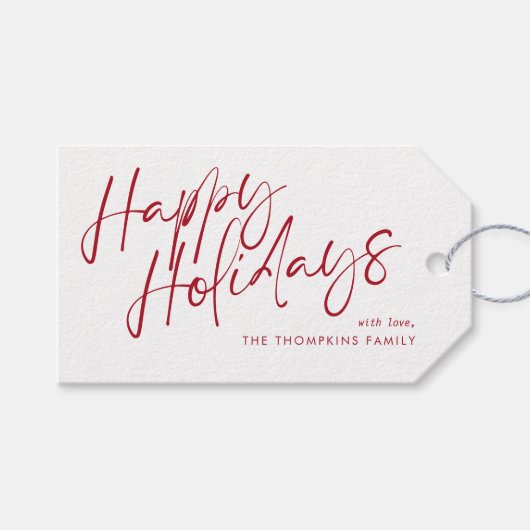 Prettige feestdagen Rood Modern Eenvoudig Script Cadeaulabel (Voorkant (Horizontaal))