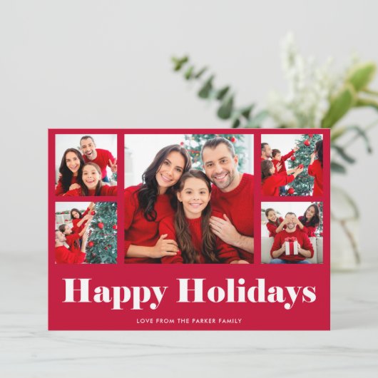 prettige feestdagen | Rood modern fotoraster Feestdagenkaart (Staand voorkant)