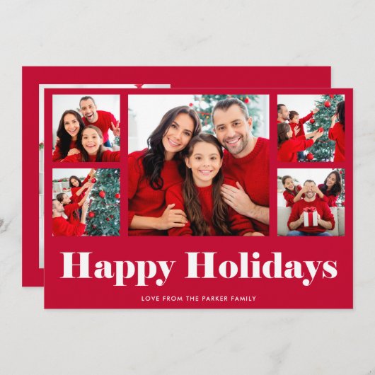 prettige feestdagen | Rood modern fotoraster Feestdagenkaart (Voorkant / Achterkant)