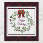 Prettige feestdagen Rood Plaid Wijn Etiket (Enkel label)