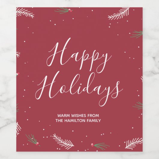 Prettige feestdagen Rood Trendy Kerstmis Wijn Etiket (Enkel label)