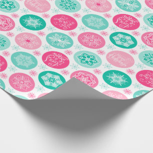 prettige feestdagen Roze Blauwgroen Snowflakes Cadeaupapier
