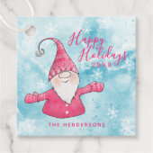 Prettige feestdagen Roze en Blauw Schattigee Gnoom Bedankjes Labels (Voorkant)