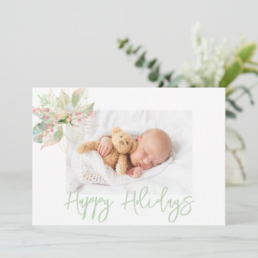 Prettige feestdagen Roze Gouden Pastel Poinsettia Feestdagenkaart (Staand voorkant)