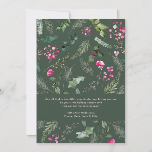 Prettige feestdagen Roze groen bladeren boog foto Feestdagenkaart (Achterkant)