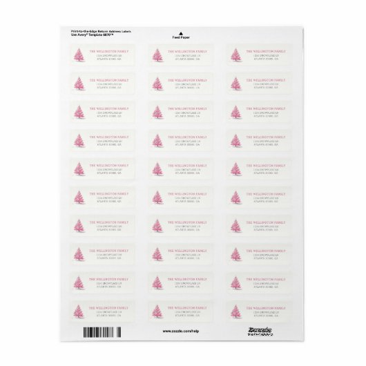Prettige feestdagen roze kerstboom aangepast adres etiket (Full Sheet)