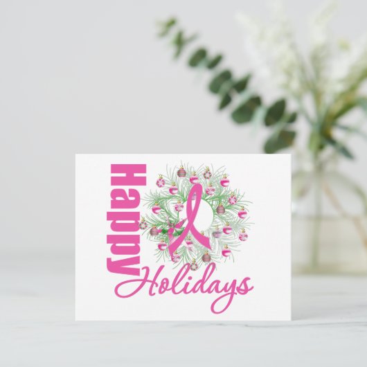 prettige feestdagen Roze lintdraad Wreath Feestdagenkaart (Staand voorkant)