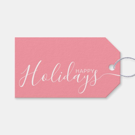 prettige feestdagen roze witte minimalist cadeaulabel (Voorkant (Horizontaal))