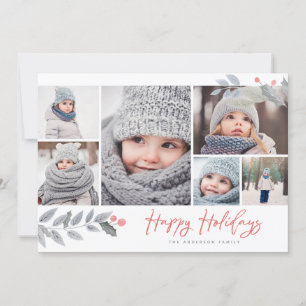 prettige feestdagen Rustic Floral Multi-Photo Coll Feestdagenkaart