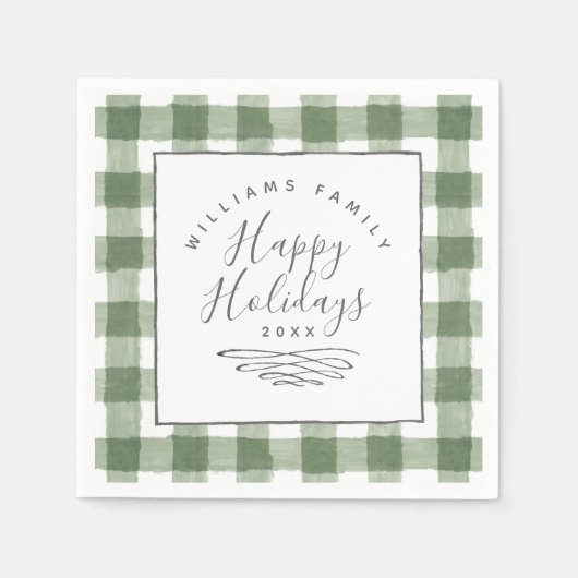 prettige feestdagen Rustic Green Gingham Paper Nap Servet (Voorkant)