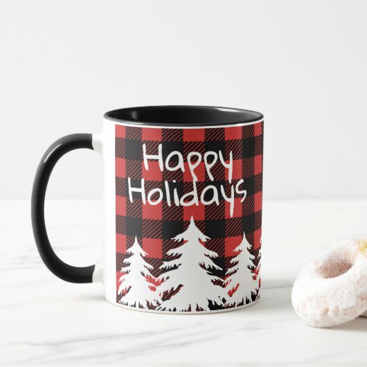 Prettige feestdagen Rustieke Buffel Plaid & Witte  Mok (Met donut)