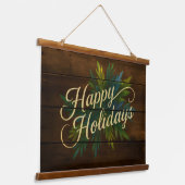 Prettige feestdagen Rustieke houten planken blauw  Hangend Wandkleed (Gebogen)