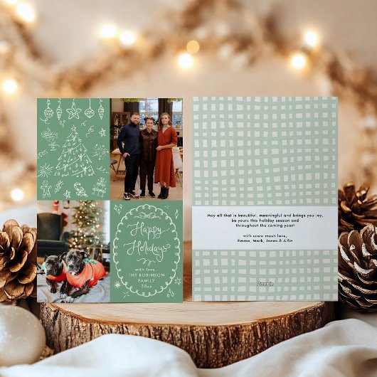 Prettige feestdagen Sage Green Hand getrokken krij Feestdagenkaart