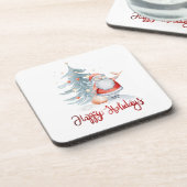 prettige feestdagen, Santa Claus Pine Tree Bier Onderzetter (Linkerzijde)