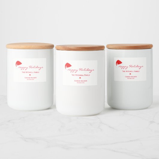 Prettige feestdagen Santa Hat Jar Label - Wit Voedselcontainer Etiket (Flessen)