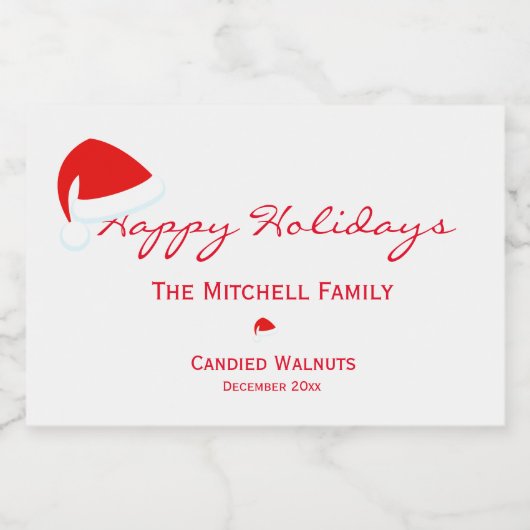 Prettige feestdagen Santa Hat Jar Label - Wit Voedselcontainer Etiket (Enkel label)