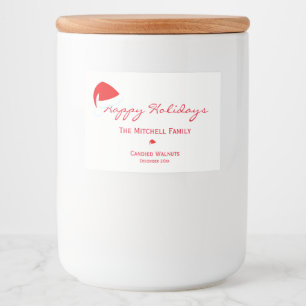 Prettige feestdagen Santa Hat Jar Label - Wit Voedselcontainer Etiket