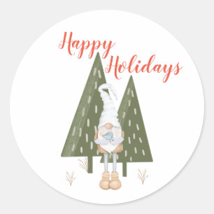 prettige feestdagen Scandinavian Gnome Trees Ronde Sticker
