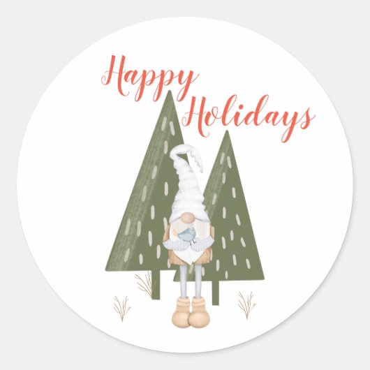 prettige feestdagen Scandinavian Gnome Trees Ronde Sticker (Voorkant)