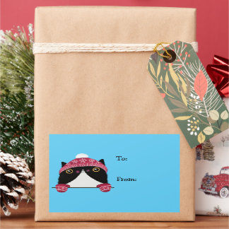 Prettige feestdagen Schattige Cat Cadeaulabel Rechthoekige Sticker