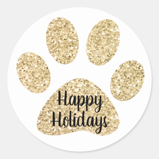 Prettige feestdagen Schattige Gouden Glitter Paw P Ronde Sticker (Voorkant)