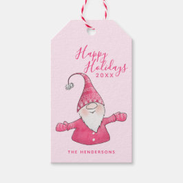 Prettige feestdagen Schattigee Gnome Roze Kerst Cadeaulabel