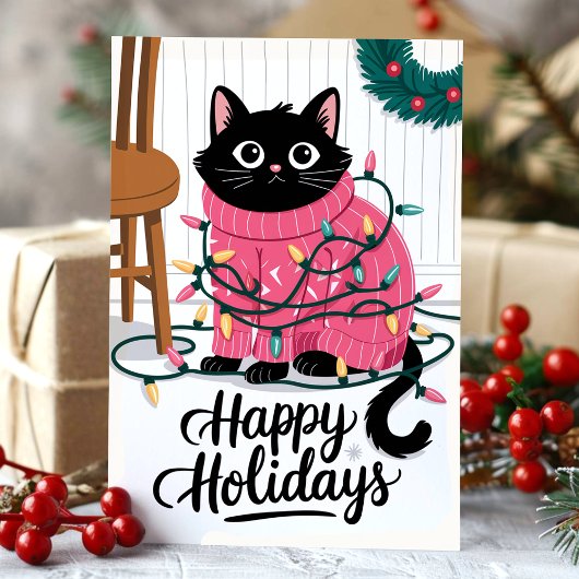 Prettige feestdagen Schattigee kat gewikkeld in li