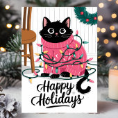 Prettige feestdagen Schattigee kat gewikkeld in li