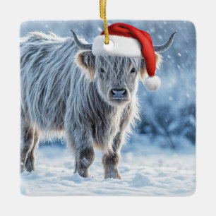 Prettige feestdagen Schattigeste Highland Calf in  Keramisch Ornament