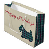 Prettige feestdagen Schotse Terrier Gift Bag Groot Cadeauzakje (Voorkant Gekanteld)