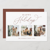 Prettige feestdagen Script Brown 2 Multi Photo Col Feestdagenkaart (Voorkant / Achterkant)