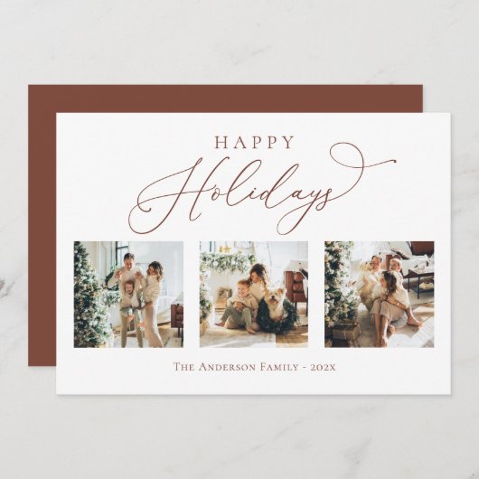Prettige feestdagen Script Brown 2 Multi Photo Col Feestdagenkaart (Voorkant / Achterkant)