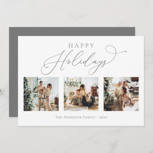 Prettige feestdagen Script Gray 2 Multi Photo Coll Feestdagenkaart (Voorkant / Achterkant)