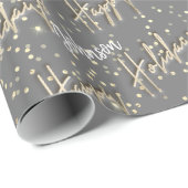 prettige feestdagen Script Name Gold Confetti Grey Cadeaupapier (Rol Hoek)