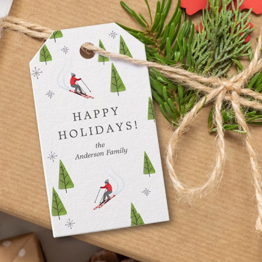 Prettige feestdagen Skiën naar beneden Cadeaulabel