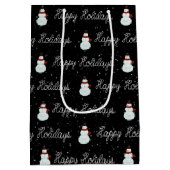 prettige feestdagen sneeuwpop en touwtekst op zwar medium cadeauzakje (Achterkant)