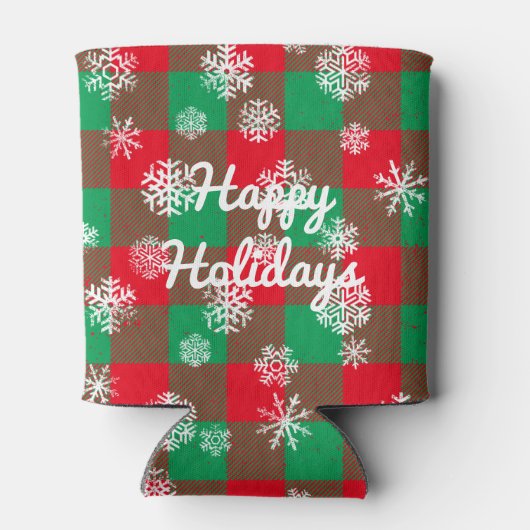 prettige feestdagen Snowflakes kerstbuffel Blikjeskoeler (Achterkant)