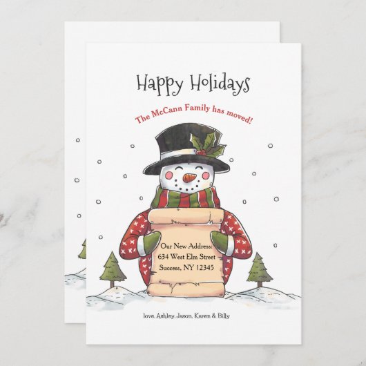Prettige feestdagen Snowman Bewegende aankondiging (Voorkant / Achterkant)