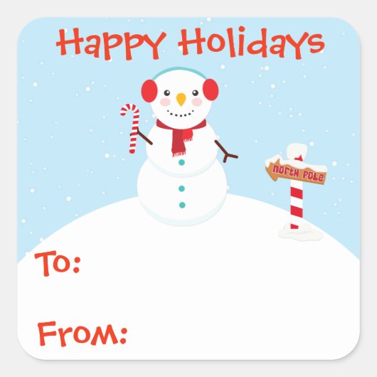 Prettige feestdagen Snowman Gift Label Sticker Aan (Voorkant)