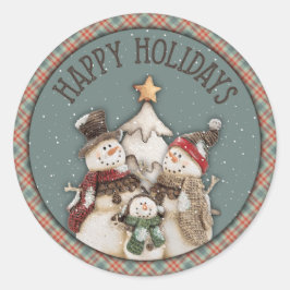 prettige feestdagen Snowmen Ronde Sticker