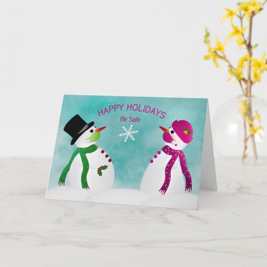 prettige feestdagen, Snowmen Social Distancing Cov Kaart (Gele Bloem)