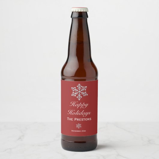 prettige feestdagen Sparkly Snowflake beer Label R Bier Etiket (Voorkant)